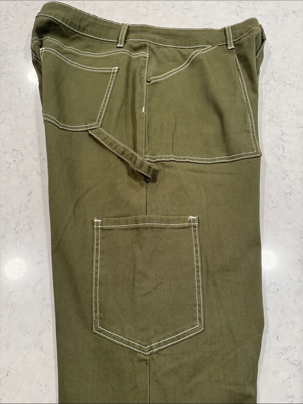 NWT DOKOTOO Sz 14 Olive Carpenter Utility Cargo High Waist White Stitch Stretch - Picture 6 of 16